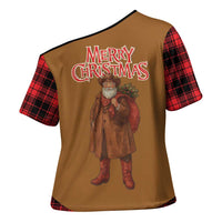 Santa Western Cowboy Christmas Cross Shoulder Shirt Plaid Black Red Vest Style - Wonder Print Shop