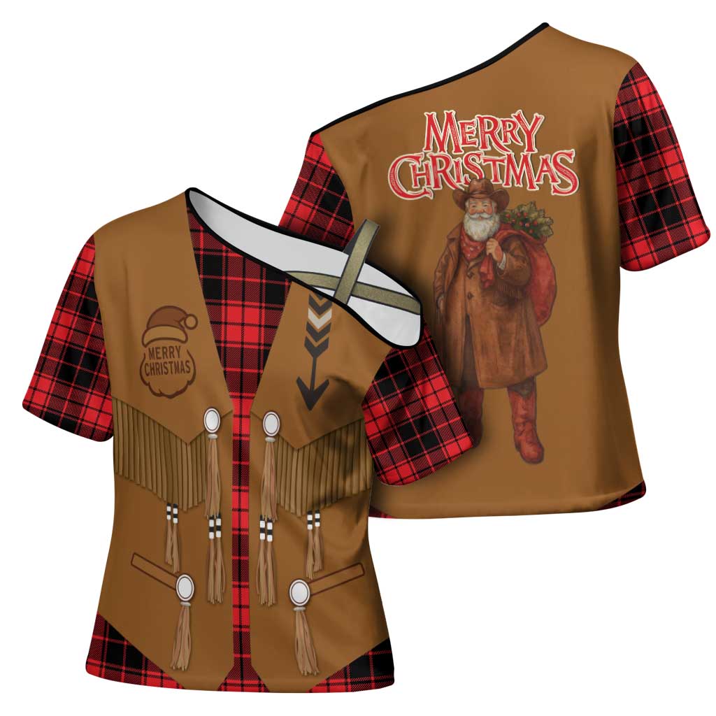 Santa Western Cowboy Christmas Cross Shoulder Shirt Plaid Black Red Vest Style - Wonder Print Shop