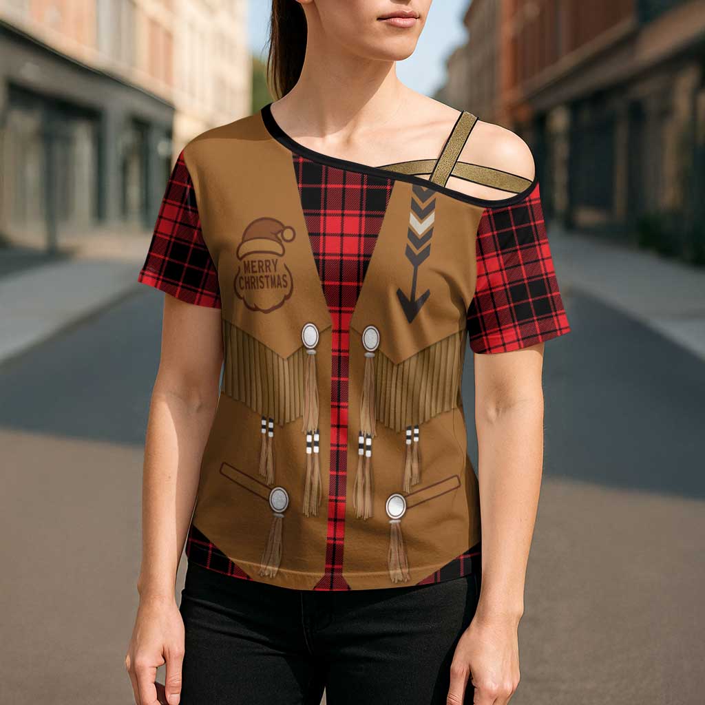 Santa Western Cowboy Christmas Cross Shoulder Shirt Plaid Black Red Vest Style - Wonder Print Shop