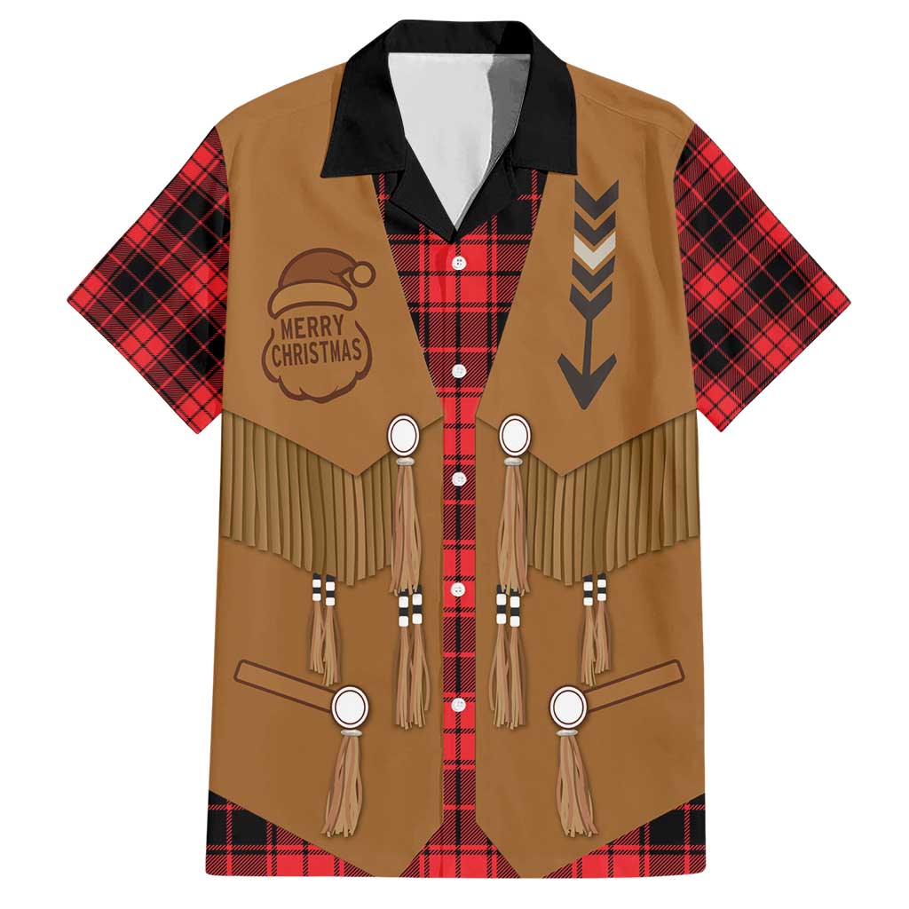 Santa Western Cowboy Christmas Hawaiian Shirt Plaid Black Red Vest Style - Wonder Print Shop