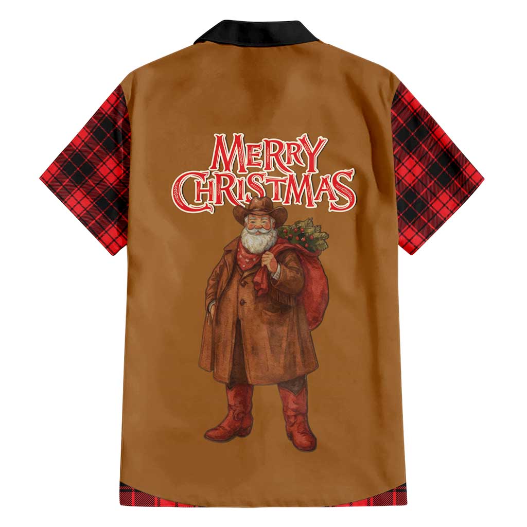 Santa Western Cowboy Christmas Hawaiian Shirt Plaid Black Red Vest Style - Wonder Print Shop