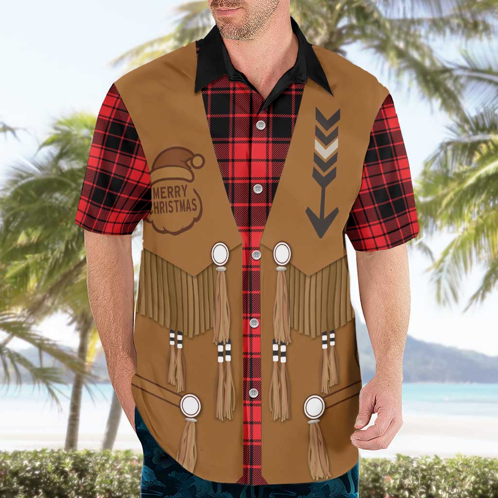 Santa Western Cowboy Christmas Hawaiian Shirt Plaid Black Red Vest Style - Wonder Print Shop