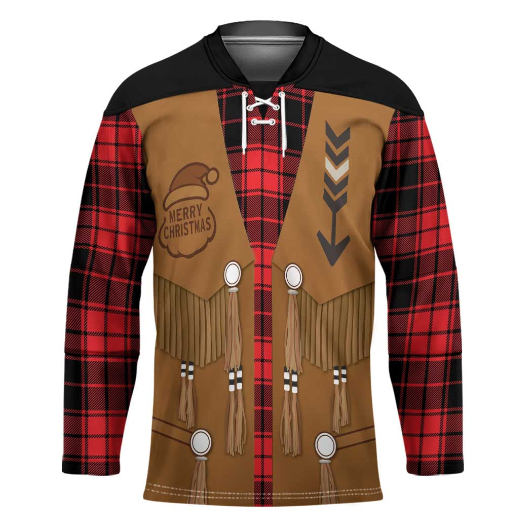 Santa Western Cowboy Christmas Hockey Jersey Plaid Black Red Vest Style - Wonder Print Shop