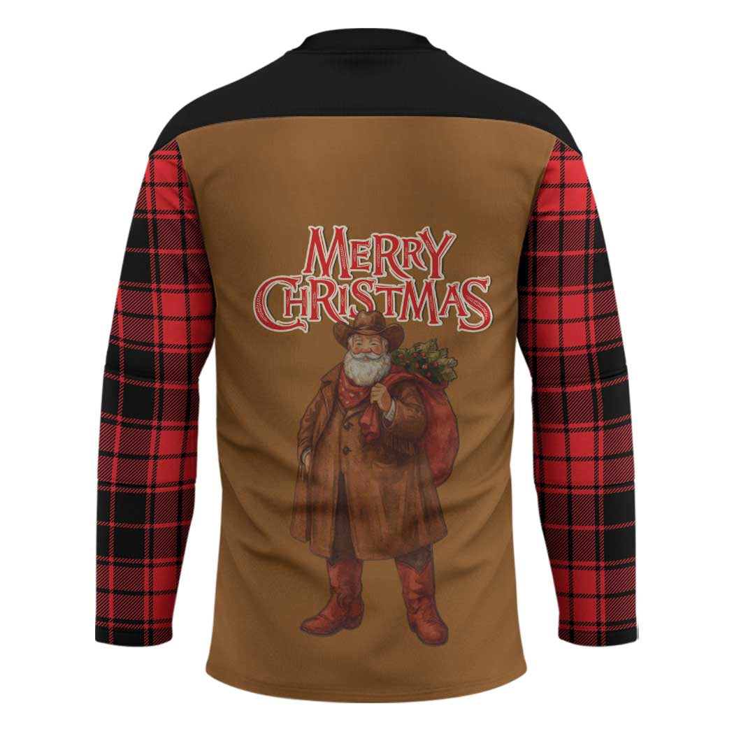 Santa Western Cowboy Christmas Hockey Jersey Plaid Black Red Vest Style - Wonder Print Shop
