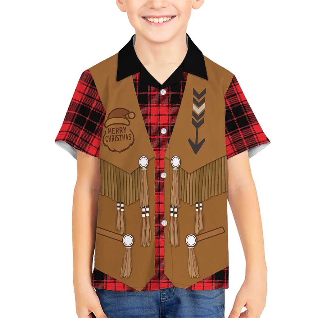 Santa Western Cowboy Christmas Kid Hawaiian Shirt Plaid Black Red Vest Style - Wonder Print Shop