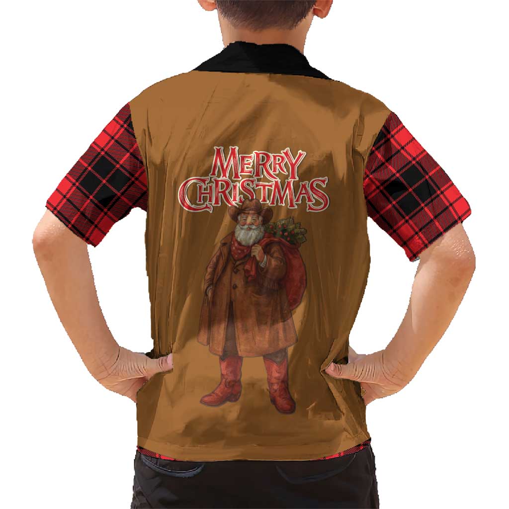 Santa Western Cowboy Christmas Kid Hawaiian Shirt Plaid Black Red Vest Style - Wonder Print Shop