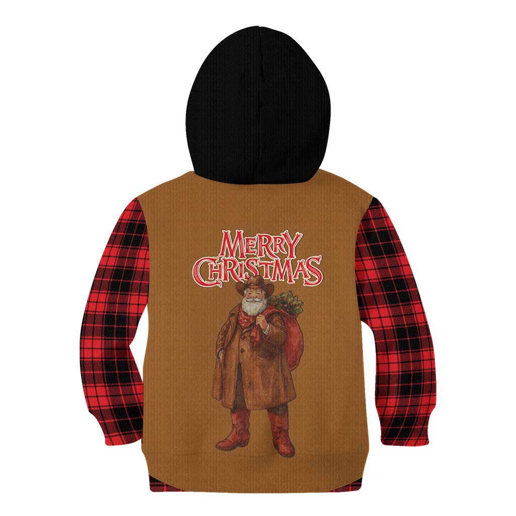 Santa Western Cowboy Christmas Kid Hoodie Plaid Black Red Vest Style - Wonder Print Shop