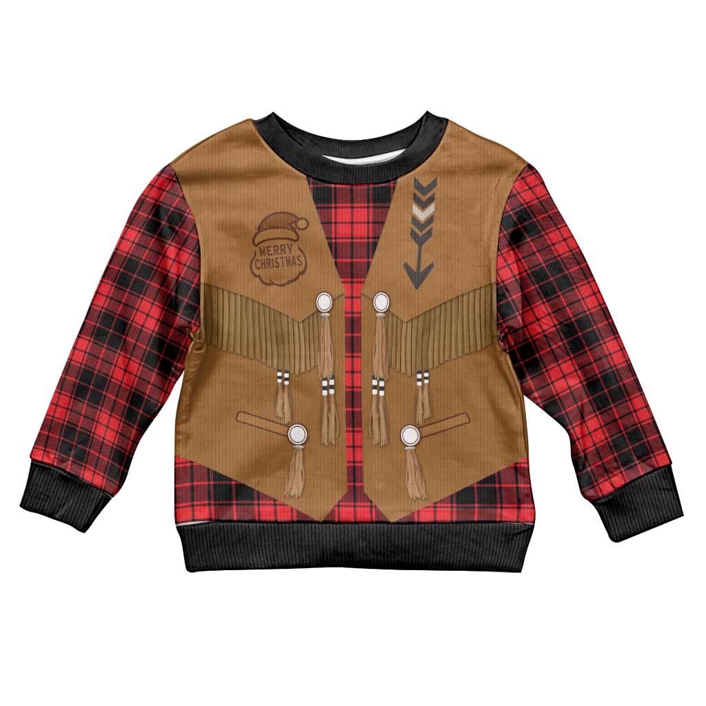 Santa Western Cowboy Christmas Kid Ugly Christmas Sweater Plaid Black Red Vest Style - Wonder Print Shop