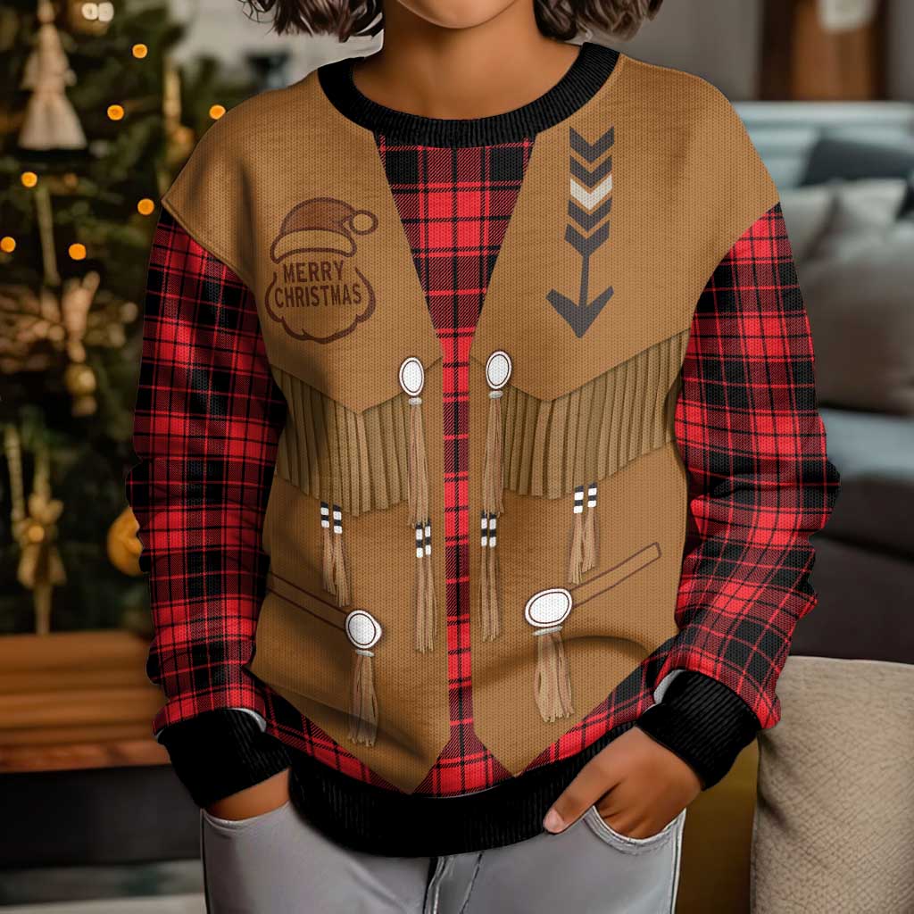 Santa Western Cowboy Christmas Kid Ugly Christmas Sweater Plaid Black Red Vest Style - Wonder Print Shop