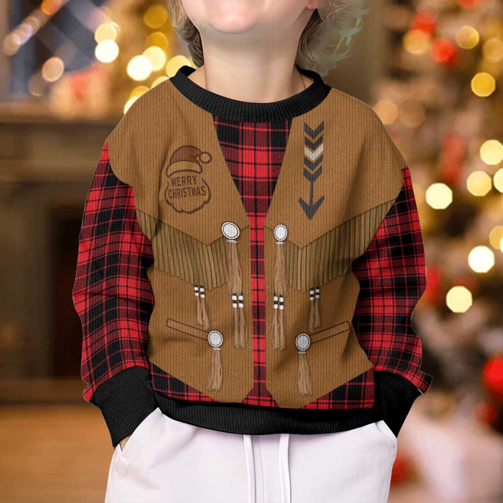 Santa Western Cowboy Christmas Kid Ugly Christmas Sweater Plaid Black Red Vest Style - Wonder Print Shop