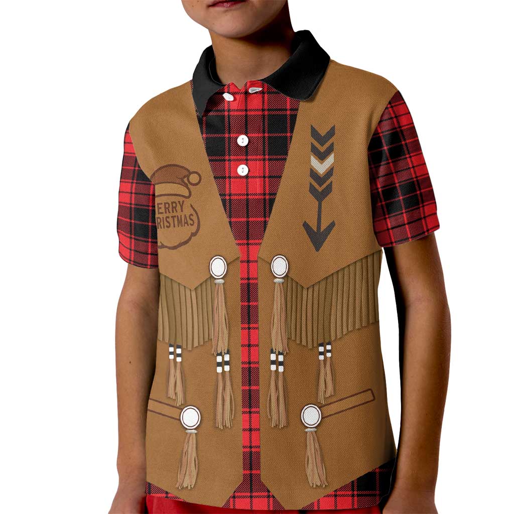 Santa Western Cowboy Christmas Kid Polo Shirt Plaid Black Red Vest Style - Wonder Print Shop