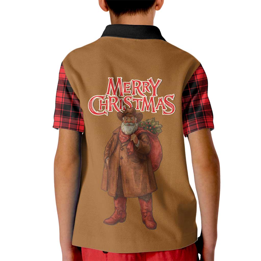 Santa Western Cowboy Christmas Kid Polo Shirt Plaid Black Red Vest Style - Wonder Print Shop