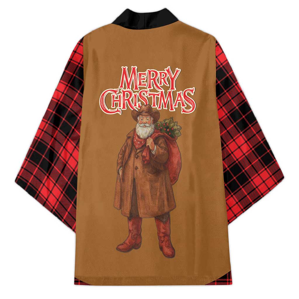 Santa Western Cowboy Christmas Kimono Plaid Black Red Vest Style - Wonder Print Shop