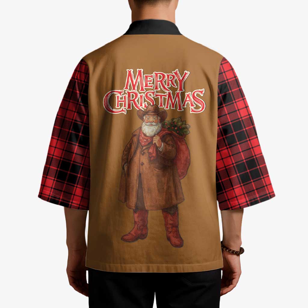 Santa Western Cowboy Christmas Kimono Plaid Black Red Vest Style - Wonder Print Shop