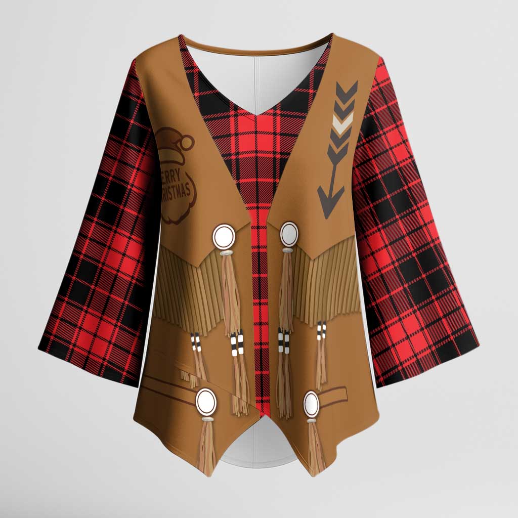 Santa Western Cowboy Christmas Kimono Sleeve Blouse Plaid Black Red Vest Style - Wonder Print Shop