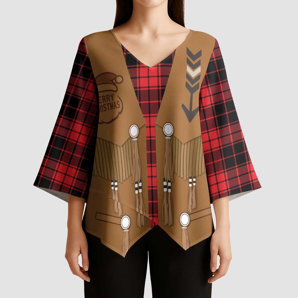 Santa Western Cowboy Christmas Kimono Sleeve Blouse Plaid Black Red Vest Style - Wonder Print Shop