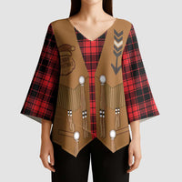 Santa Western Cowboy Christmas Kimono Sleeve Blouse Plaid Black Red Vest Style - Wonder Print Shop