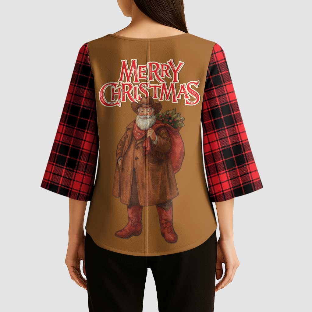 Santa Western Cowboy Christmas Kimono Sleeve Blouse Plaid Black Red Vest Style - Wonder Print Shop