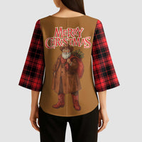 Santa Western Cowboy Christmas Kimono Sleeve Blouse Plaid Black Red Vest Style - Wonder Print Shop