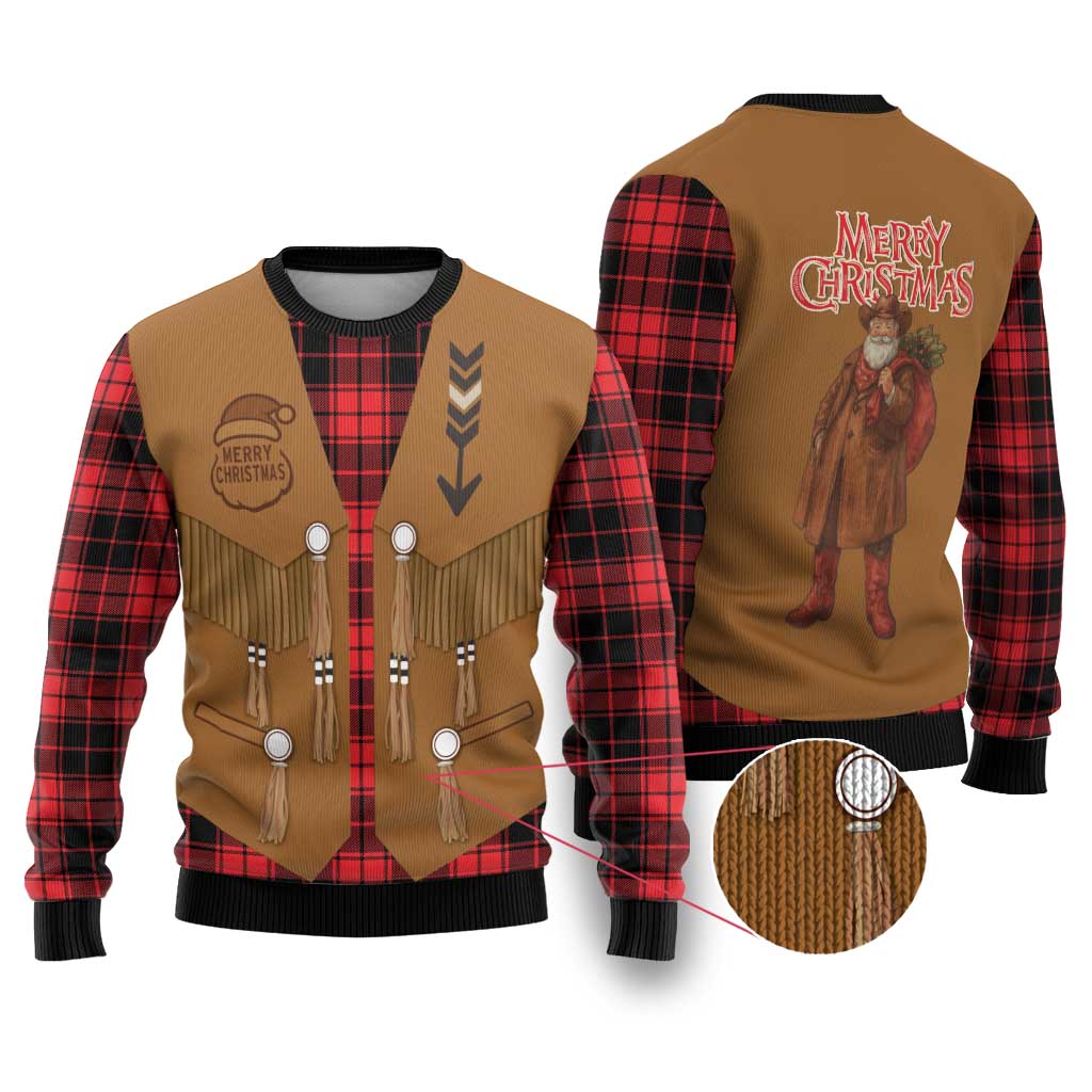 Santa Western Cowboy Christmas Ugly Christmas Sweater Plaid Black Red Vest Style - Wonder Print Shop