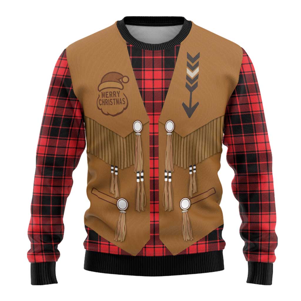 Santa Western Cowboy Christmas Ugly Christmas Sweater Plaid Black Red Vest Style - Wonder Print Shop