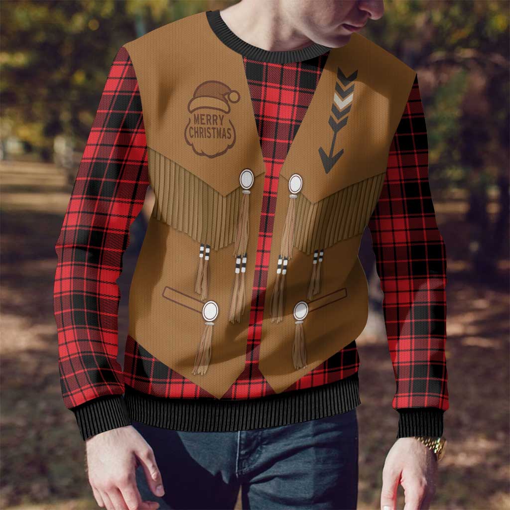 Santa Western Cowboy Christmas Ugly Christmas Sweater Plaid Black Red Vest Style - Wonder Print Shop