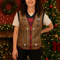 Santa Western Cowboy Christmas Knitted V-Neck Vest Plaid Black Red Vest Style - Wonder Print Shop