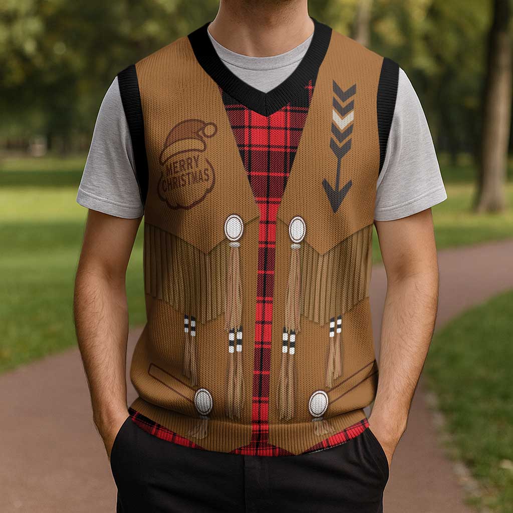 Santa Western Cowboy Christmas Knitted V-Neck Vest Plaid Black Red Vest Style - Wonder Print Shop