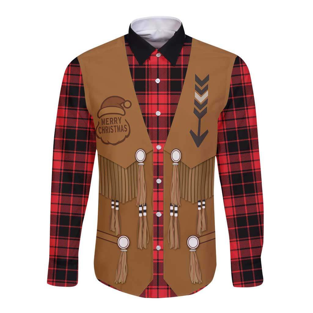 Santa Western Cowboy Christmas Long Sleeve Button Shirt Plaid Black Red Vest Style - Wonder Print Shop
