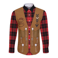 Santa Western Cowboy Christmas Long Sleeve Button Shirt Plaid Black Red Vest Style - Wonder Print Shop