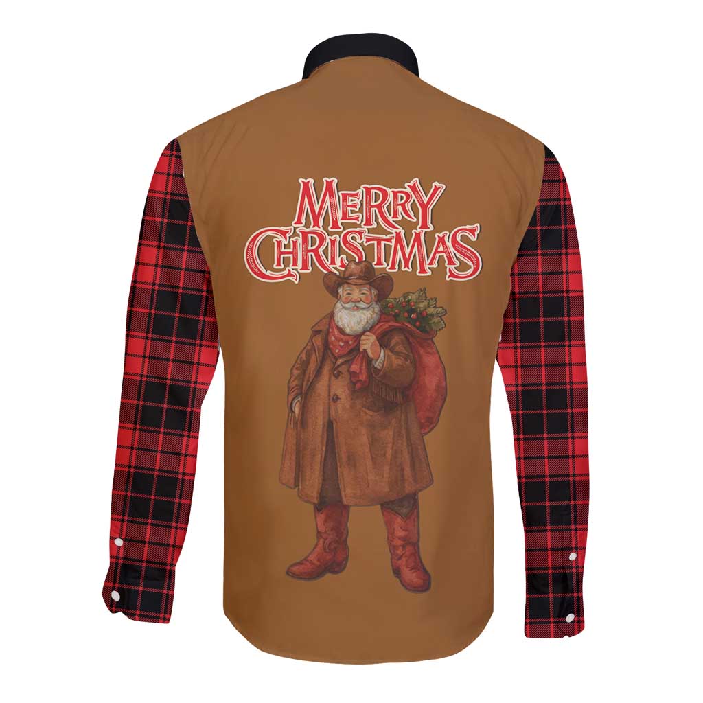 Santa Western Cowboy Christmas Long Sleeve Button Shirt Plaid Black Red Vest Style - Wonder Print Shop