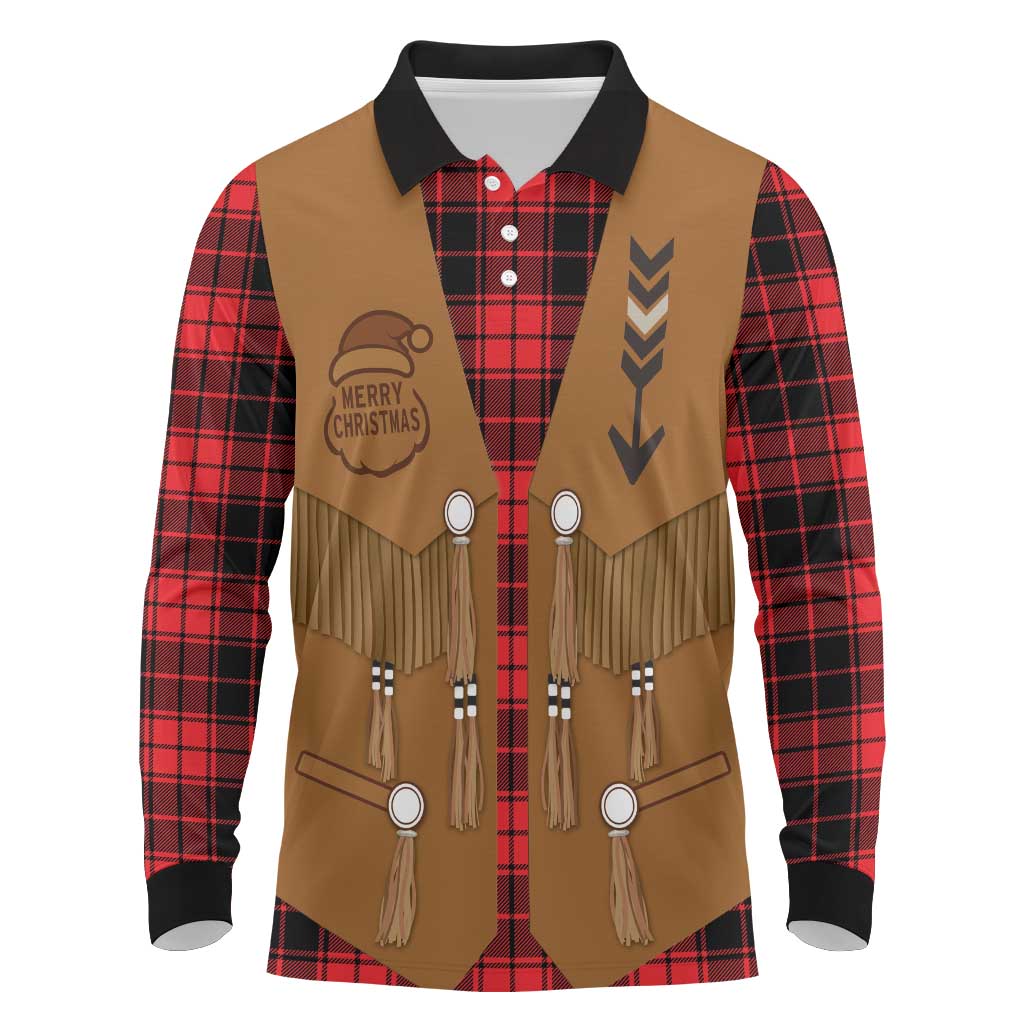 Santa Western Cowboy Christmas Long Sleeve Polo Shirt Plaid Black Red Vest Style - Wonder Print Shop
