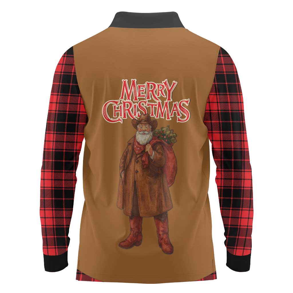 Santa Western Cowboy Christmas Long Sleeve Polo Shirt Plaid Black Red Vest Style - Wonder Print Shop
