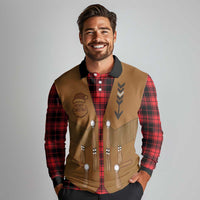 Santa Western Cowboy Christmas Long Sleeve Polo Shirt Plaid Black Red Vest Style - Wonder Print Shop