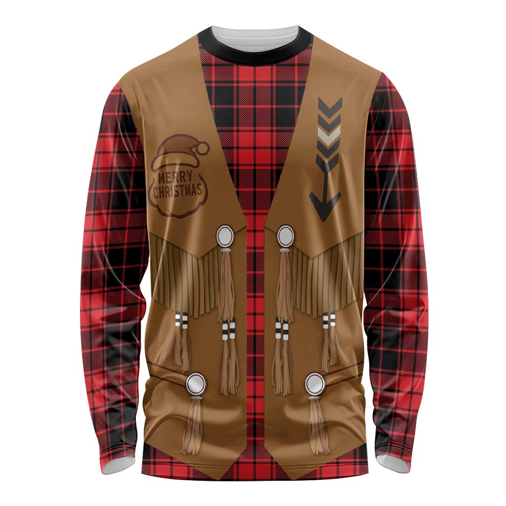 Santa Western Cowboy Christmas Long Sleeve Shirt Plaid Black Red Vest Style - Wonder Print Shop