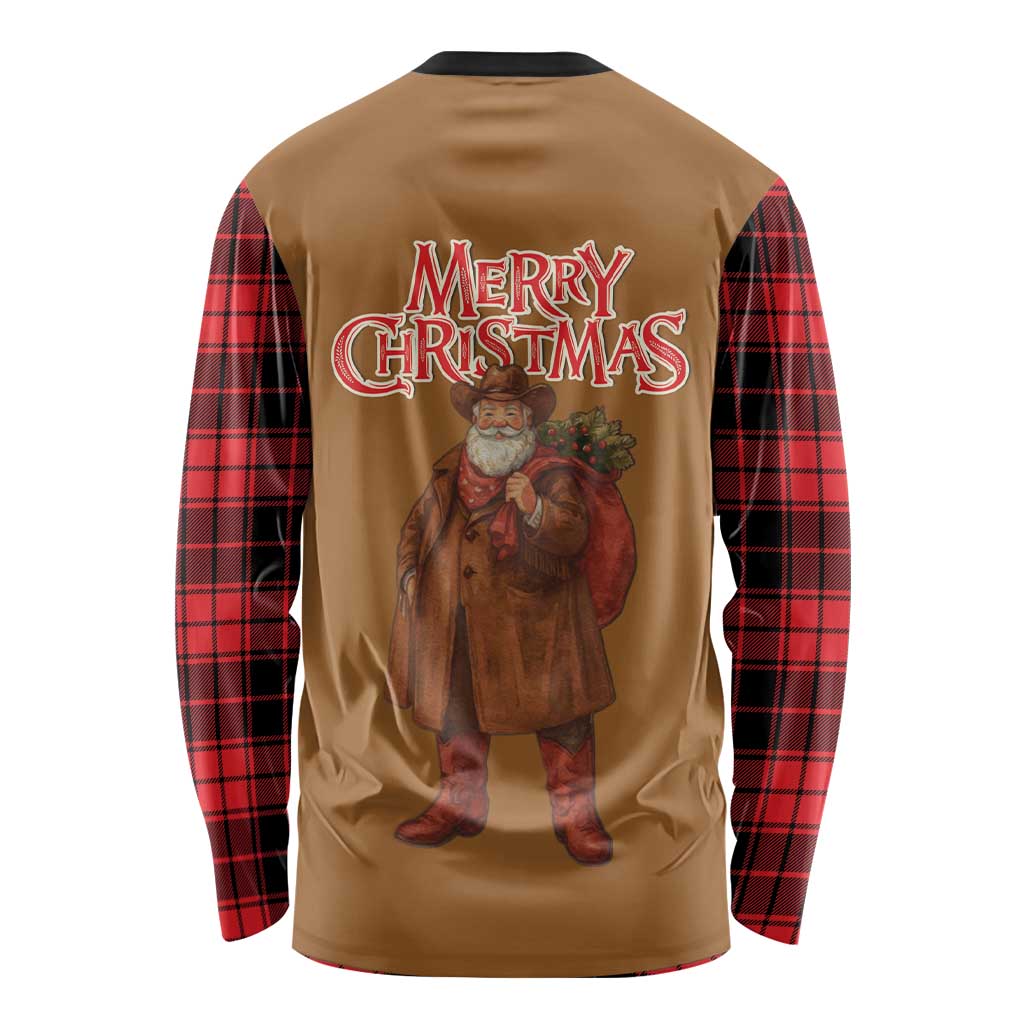 Santa Western Cowboy Christmas Long Sleeve Shirt Plaid Black Red Vest Style - Wonder Print Shop