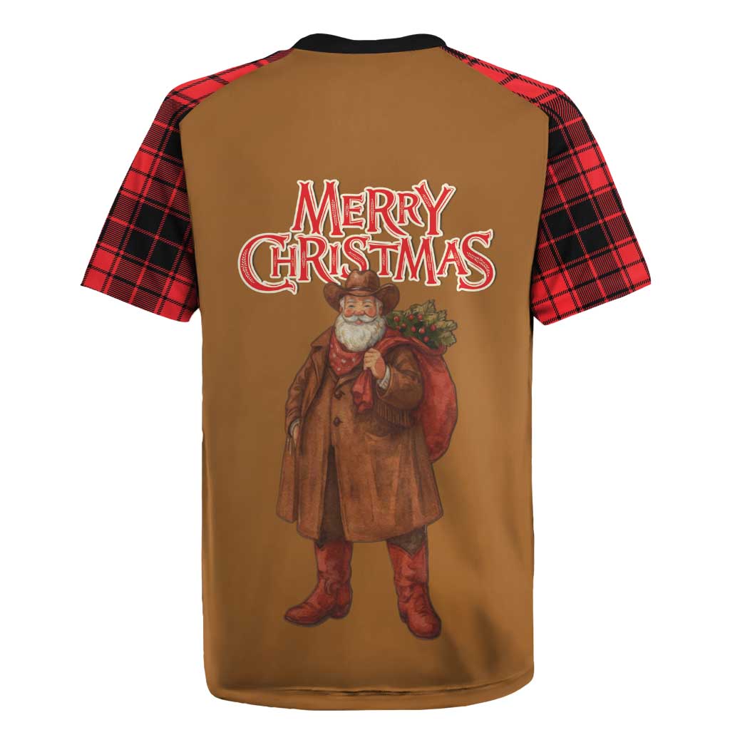 Santa Western Cowboy Christmas Rugby Jersey Plaid Black Red Vest Style - Wonder Print Shop