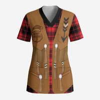 Santa Western Cowboy Christmas Scrub Top Plaid Black Red Vest Style - Wonder Print Shop