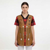 Santa Western Cowboy Christmas Scrub Top Plaid Black Red Vest Style - Wonder Print Shop