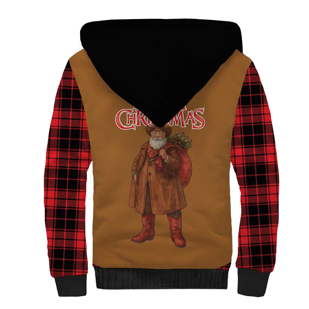Santa Western Cowboy Christmas Sherpa Hoodie Plaid Black Red Vest Style - Wonder Print Shop