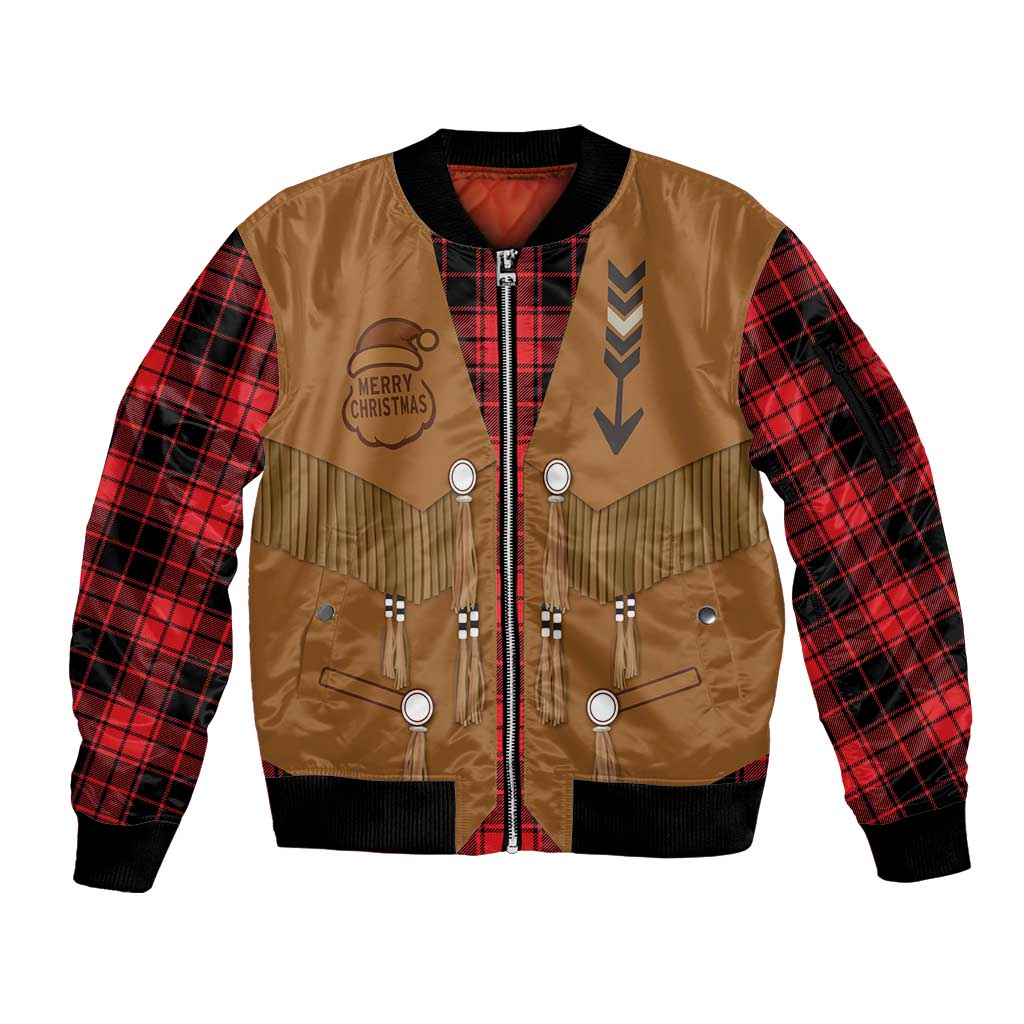 Santa Western Cowboy Christmas Sleeve Zip Bomber Jacket Plaid Black Red Vest Style - Wonder Print Shop