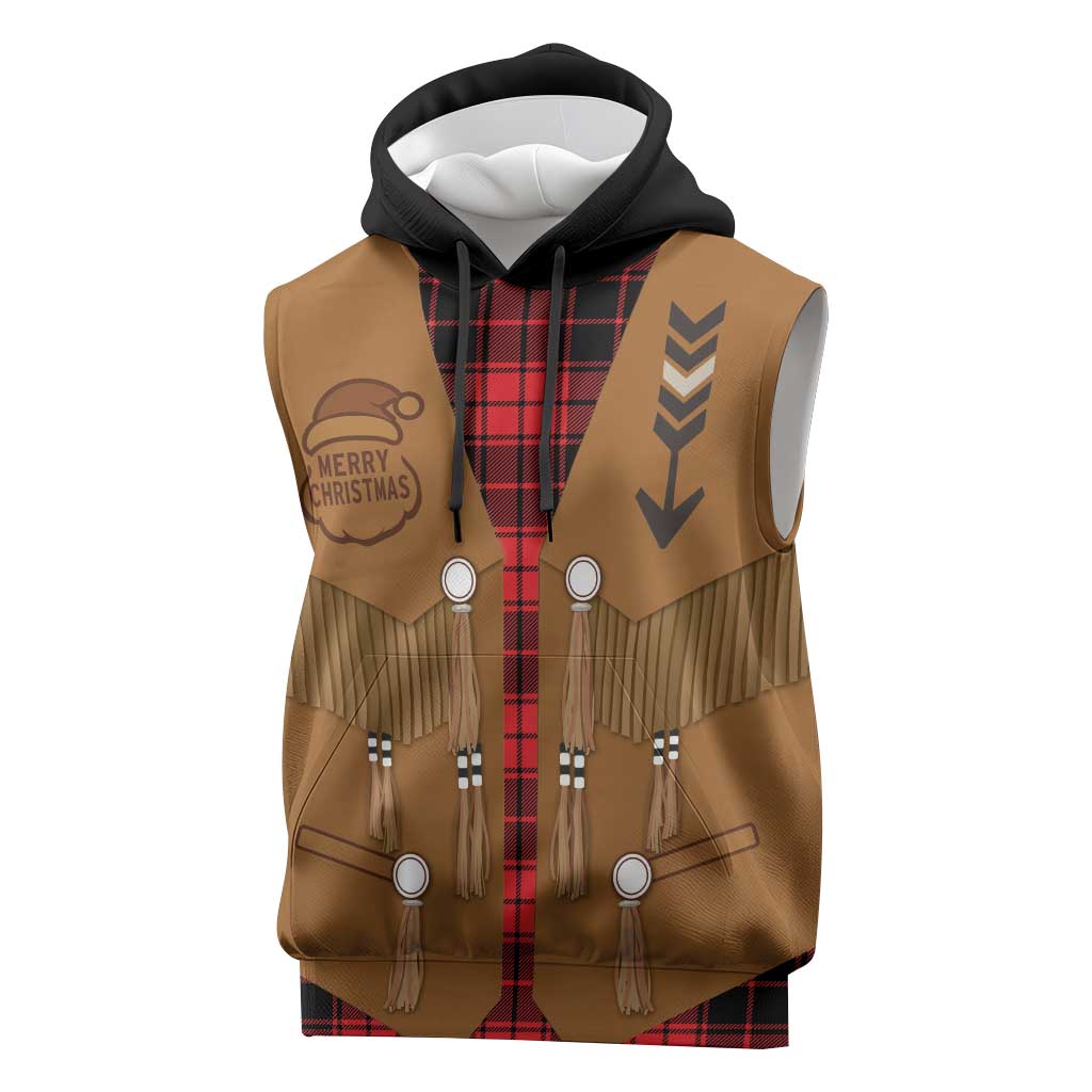 Santa Western Cowboy Christmas Sleeveless Hoodie Plaid Black Red Vest Style - Wonder Print Shop