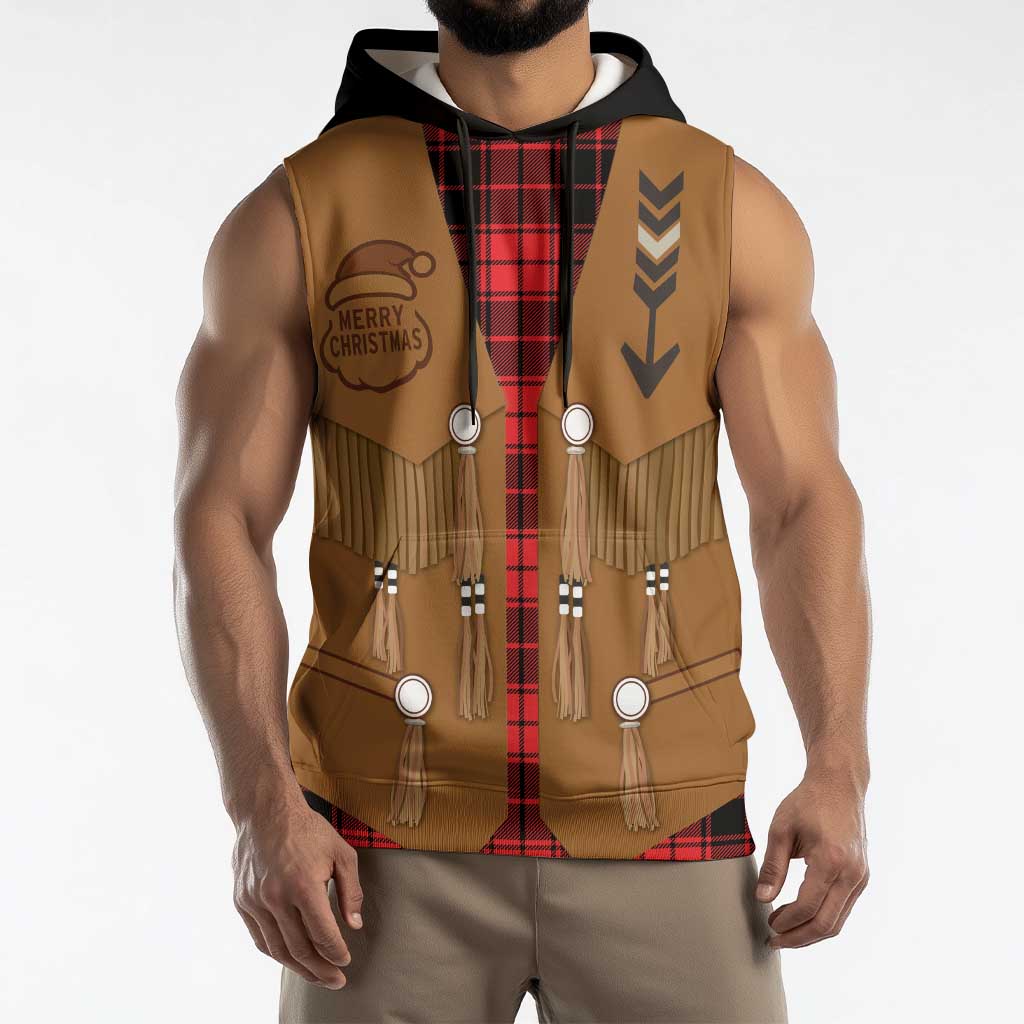 Santa Western Cowboy Christmas Sleeveless Hoodie Plaid Black Red Vest Style - Wonder Print Shop