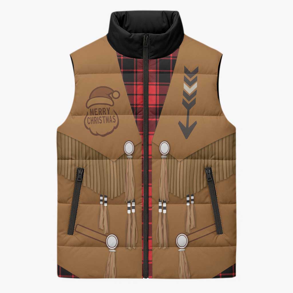 Santa Western Cowboy Christmas Sleeveless Puffer Jacket Plaid Black Red Vest Style - Wonder Print Shop