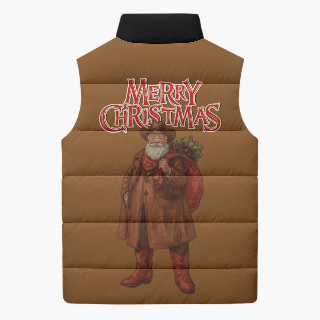 Santa Western Cowboy Christmas Sleeveless Puffer Jacket Plaid Black Red Vest Style - Wonder Print Shop
