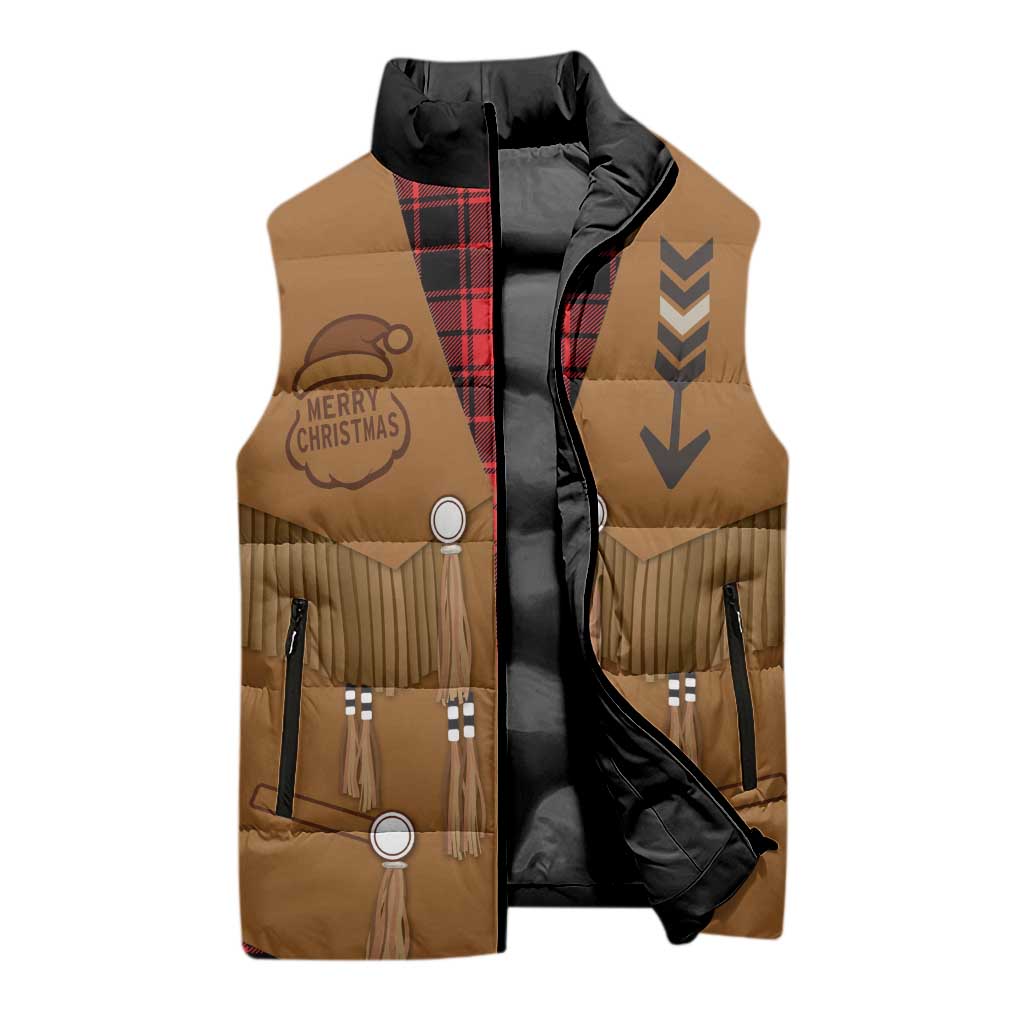 Santa Western Cowboy Christmas Sleeveless Puffer Jacket Plaid Black Red Vest Style - Wonder Print Shop