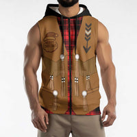 Santa Western Cowboy Christmas Sleeveless Zip Hoodie Plaid Black Red Vest Style - Wonder Print Shop