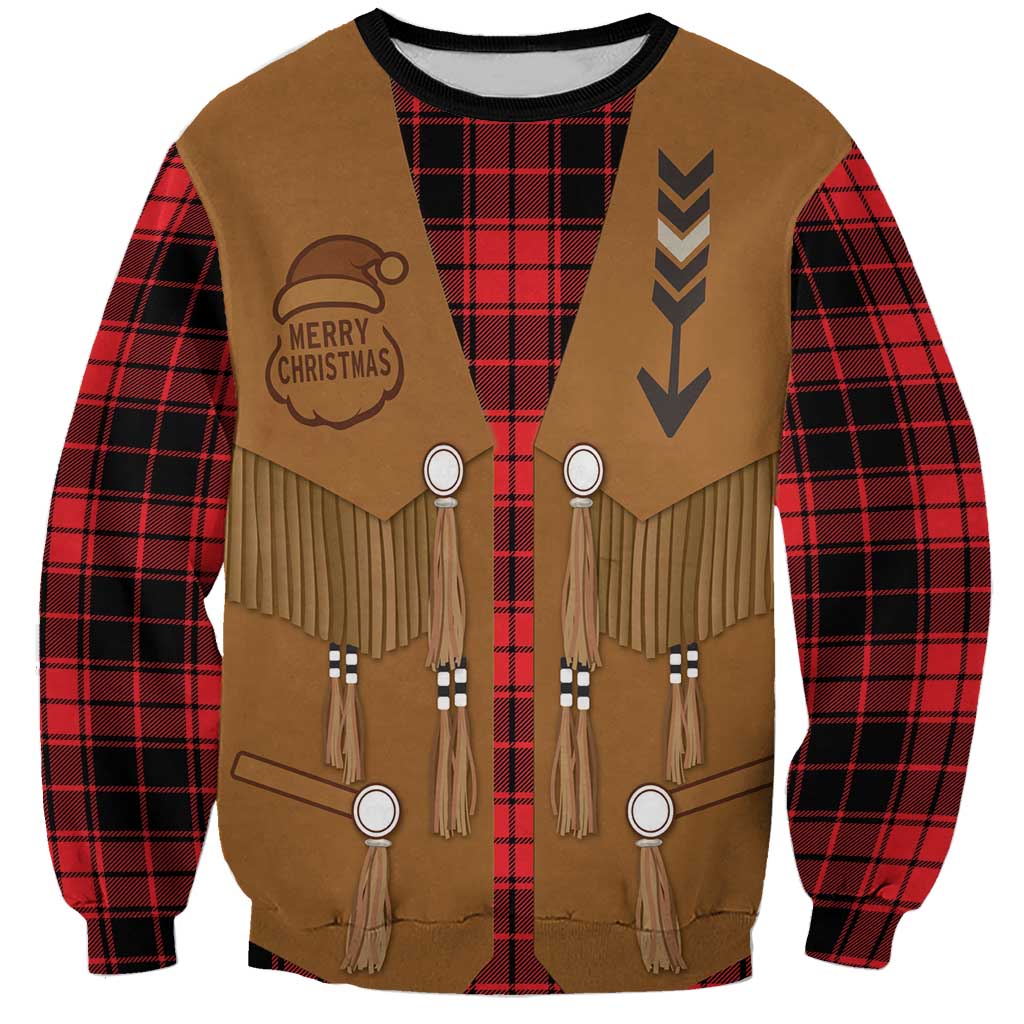 Santa Western Cowboy Christmas Sweatshirt Plaid Black Red Vest Style - Wonder Print Shop