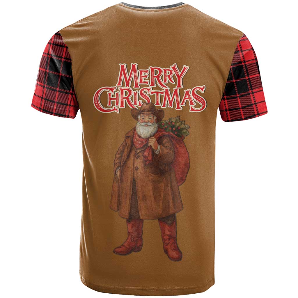 Santa Western Cowboy Christmas T Shirt Plaid Black Red Vest Style - Wonder Print Shop