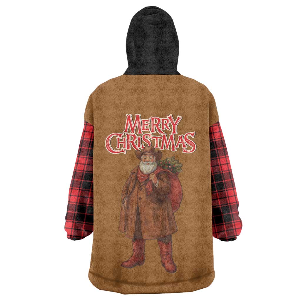 Santa Western Cowboy Christmas Wearable Blanket Hoodie Plaid Black Red Vest Style - Wonder Print Shop
